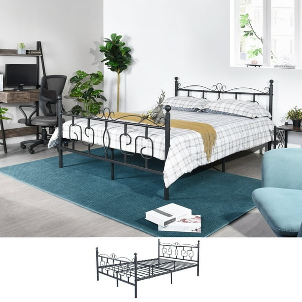 Full Size Metal Platform Bed Frame with Headboard and Footboard for
