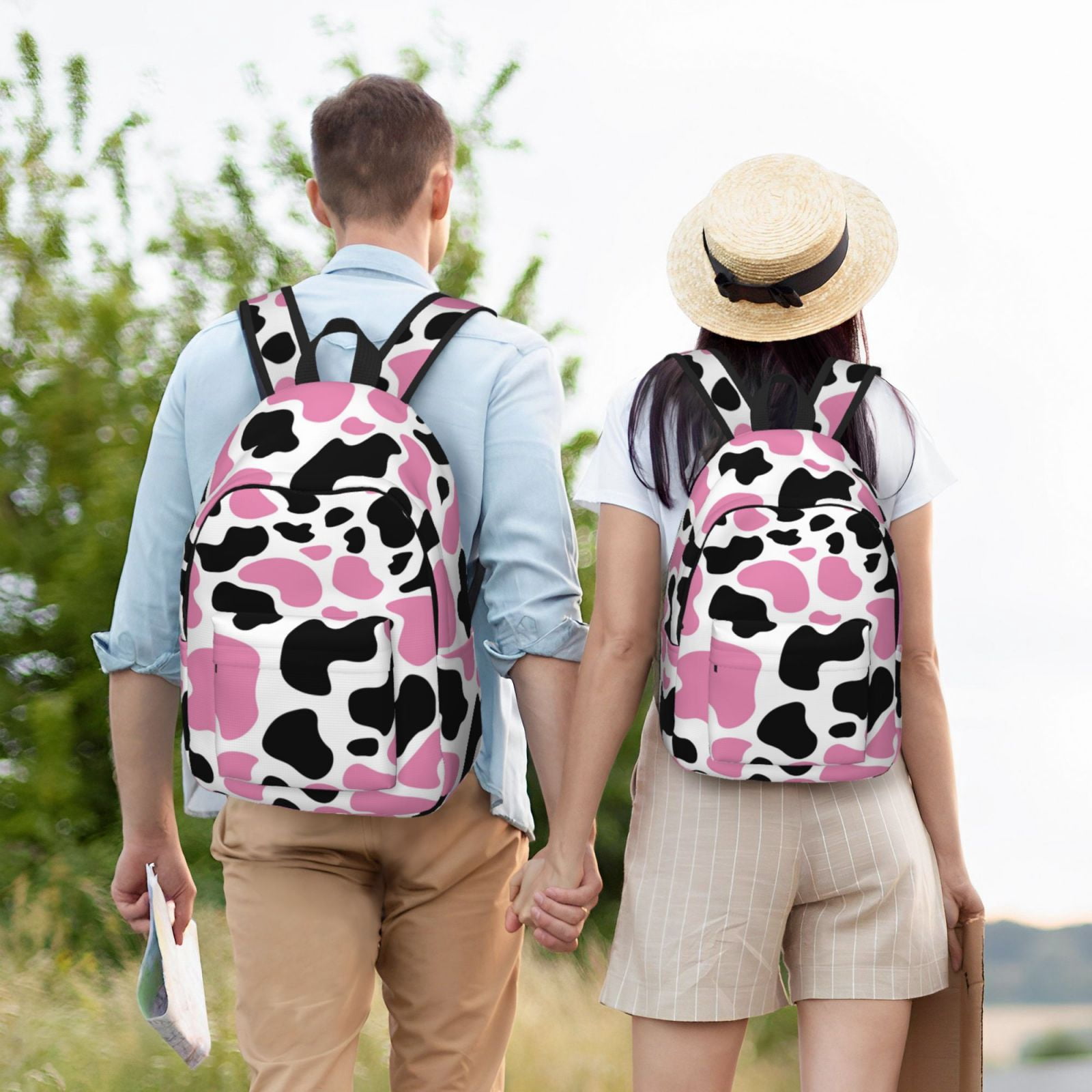 Picia Cow Spots Printed Canvas Daypack - Stylish and Durable Vintage Compact Backpack - Class, Work, Travel, or Laptop Bookbag,Organized Compartments-Medium