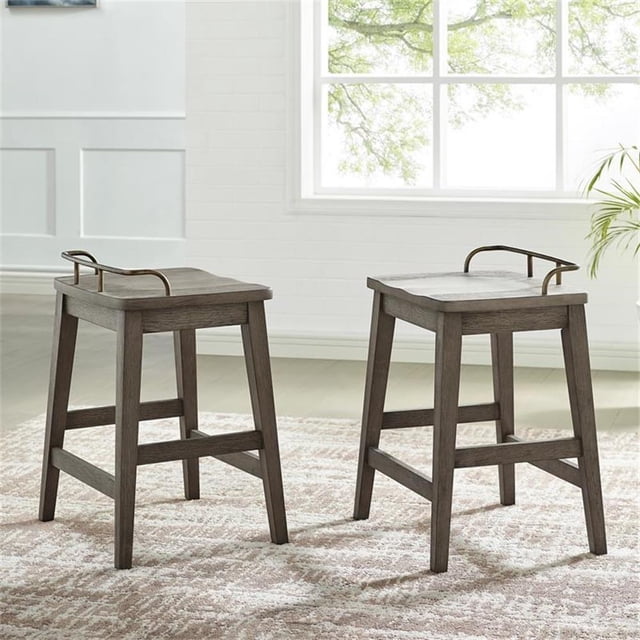 Tabouret de Comptoir en Bois Massif Chêne Rustique Fumé