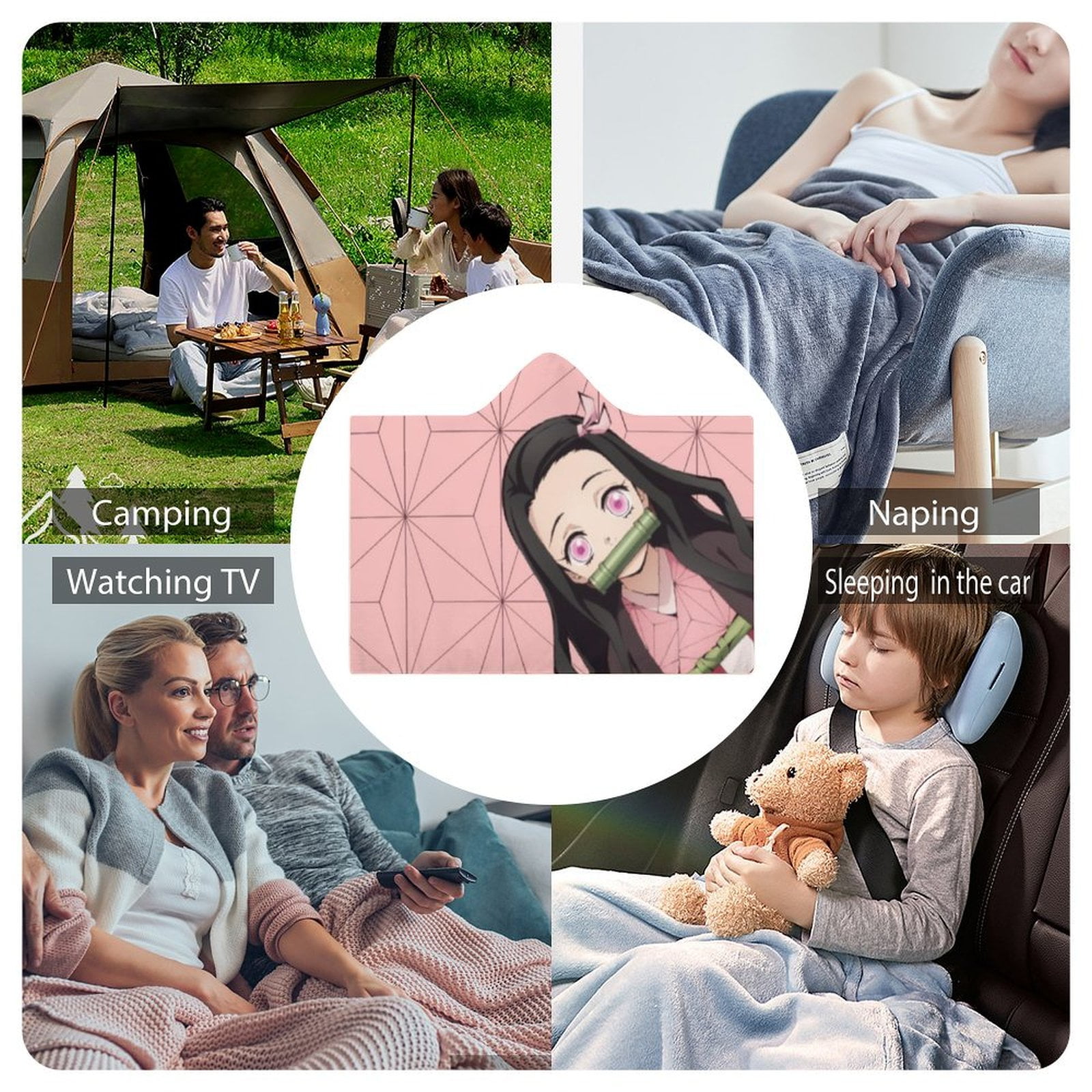 Kamado Nezuko Wearable Blanket Cloak Arctic Velvet Hooded Blanket Soft Fuzzy Hoodie Blanket Cape for Adults Kids 40"x50"