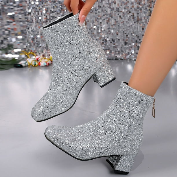 ショートブーツ・ブーティ SIlver Glittler Ankle Boots Miluxas 2025 Clearance! Womens Sparkly Ankle Boots Clearance