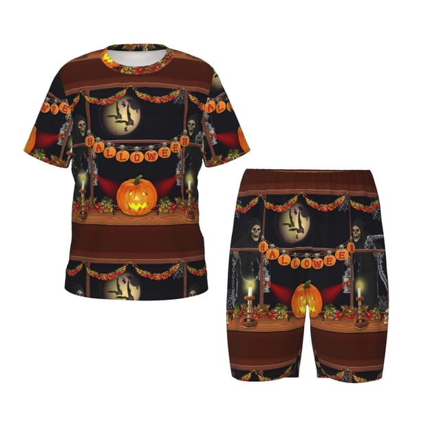 Balery Halloween Decoration Conjunto de Pijama Infantil de Manga Corta con Estampado – Ropa de Dormir de Algodón Suave-Small