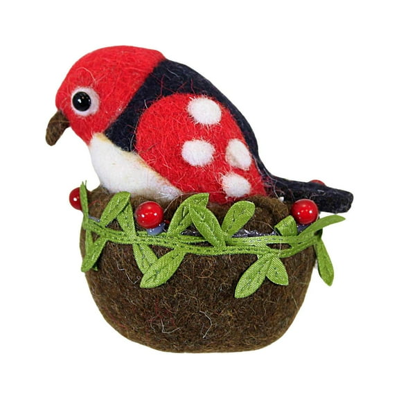 Ganz Bird In Nest Ornament - One Ornament 3.5 Inch, Wool - Clip-On Christmas Holly Mx181110 Red