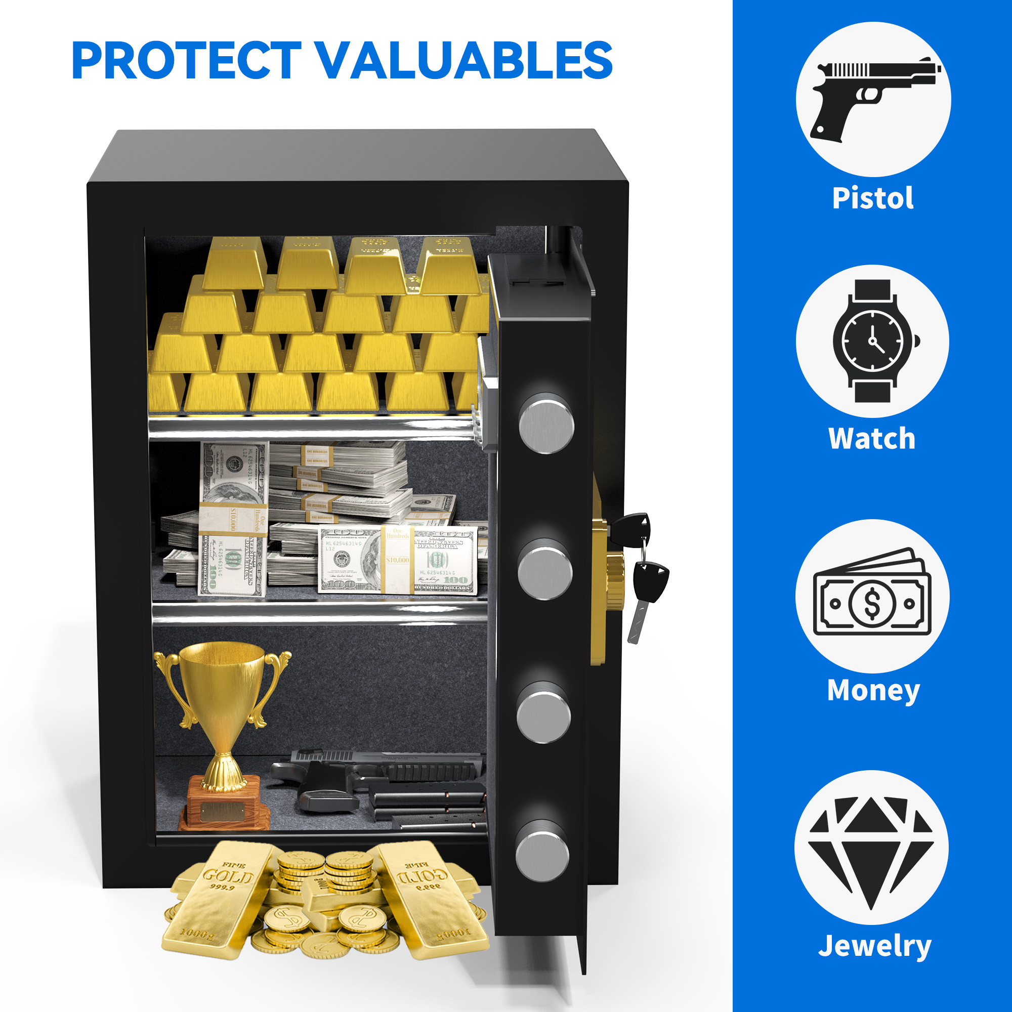 2.5 Cuft Fireproof Waterproof Safe Box – Electronic Keypad Safe With Removable Shelf, Mute Mode, Anti-Theft Alarm, And LED Interior Light