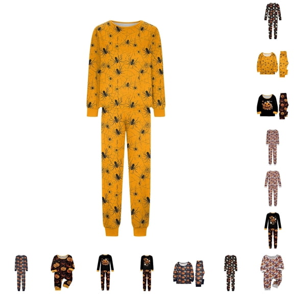 AWZXDE Halloween Family Matching Pajamas Pumpkin Print Long Sleeve Crew Neck Top and Jogger Pants 2 Piece Set for Holiday