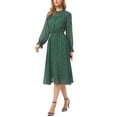 thumbnail image 4 of INSPIRE CHIC Women's Dress  Metallic Stars Smocked Waist Sheer Puff Sleeve Party Midi Dresses with Lining XS Deep Green, 4 of 5
