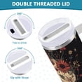 thumbnail image 3 of Yayeee 40oz Stainless Steel Tumbler with Straw and Handle Double-Wall Insulated Travel Water Bottle, Skeleton with Flowers Pattern, 3 of 8