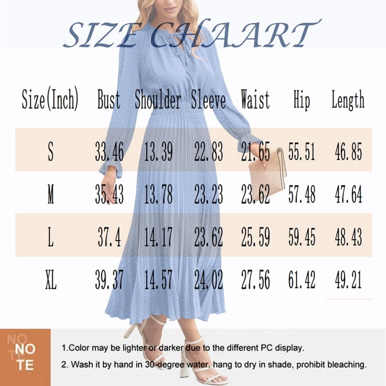 WULMLEO Women's 2025 Spring Fall Midi Dress Casual Long Sleeve V Neck Dot  Pleated A Line Flowy Dresses Dark Green S - Walmart.com