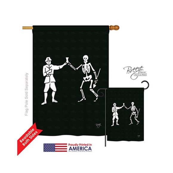 Breeze Decor 07040 Pirate Bartholomew Roberts 2-Sided Vertical Impression House Flag - 28 x 40 in.