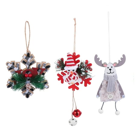 

NUOLUX 3Pcs Christmas Wood Pendant Lovely Elk Snowflake Hanging Decor Party Supplies