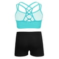 thumbnail image 2 of Venjoe Kids Girls Sports Dance Outfits Criss Cross Back Crop Top Bra with Shorts set Gymnastics Mint Green 4, 2 of 7