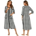 thumbnail image 5 of Women Zipper Front Robes House Coat Half Sleeve Loungewear Long Nightgown with Pockets, Black, L, 5 of 6