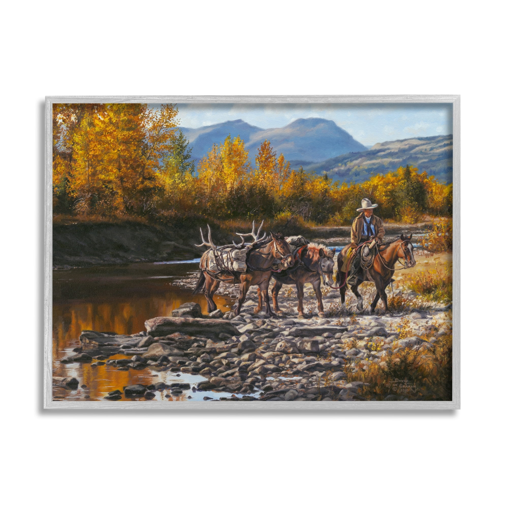 Stupell Industries Down From High Country Cowboy Animals & Insects Painting Gray Framed Art Print Wall Art