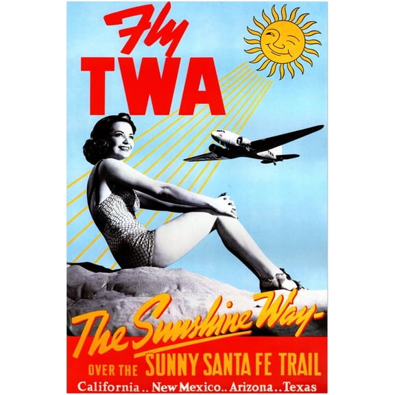 Santa Fe Trail - Fly TWA - Vintage Airline Travel Poster Travel Posters (8x12Inches(US/CANonly))