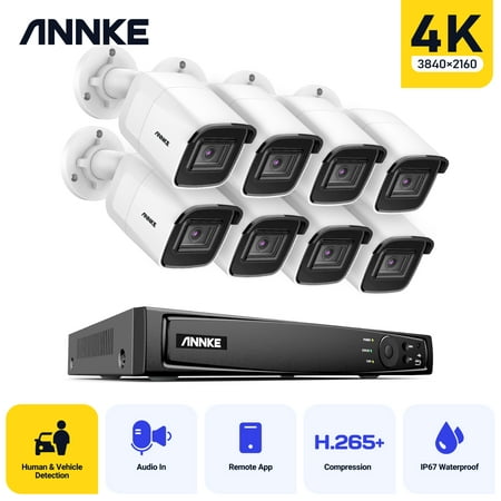 ANNKE 4K Ultra HD Poe Network Video Security System 8CH 4K H.265 Surveillance NVR 8x4K HD IP67 Poe CCTV Cameras Without HDD