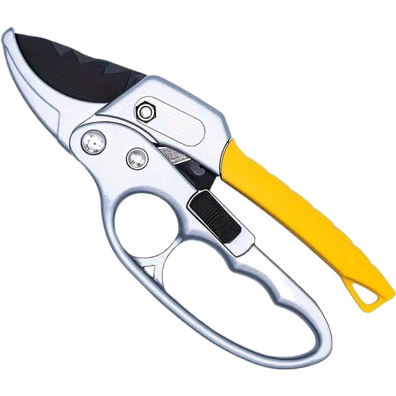 8 Inch Durable Professional Ratchet Garden Pruning Shears, 3-Stage Anvil Design Labor Saving Trimmer, Heavy Duty Garden Scissors Ideal for Weak Hands Branch Pruning