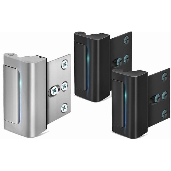 Home Security Door Lock, Childproof Door Reinforcement Lock with 3' Stop 4 Screws, 800 lbs (Silver-1 + Black-2)