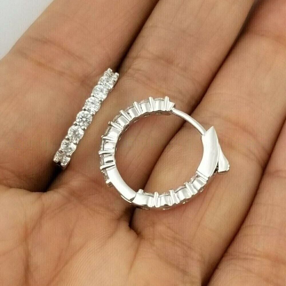 1.50Ct Round Cut Simulated Diamond Huggie Hoop Earrings 14K White Gold Plated