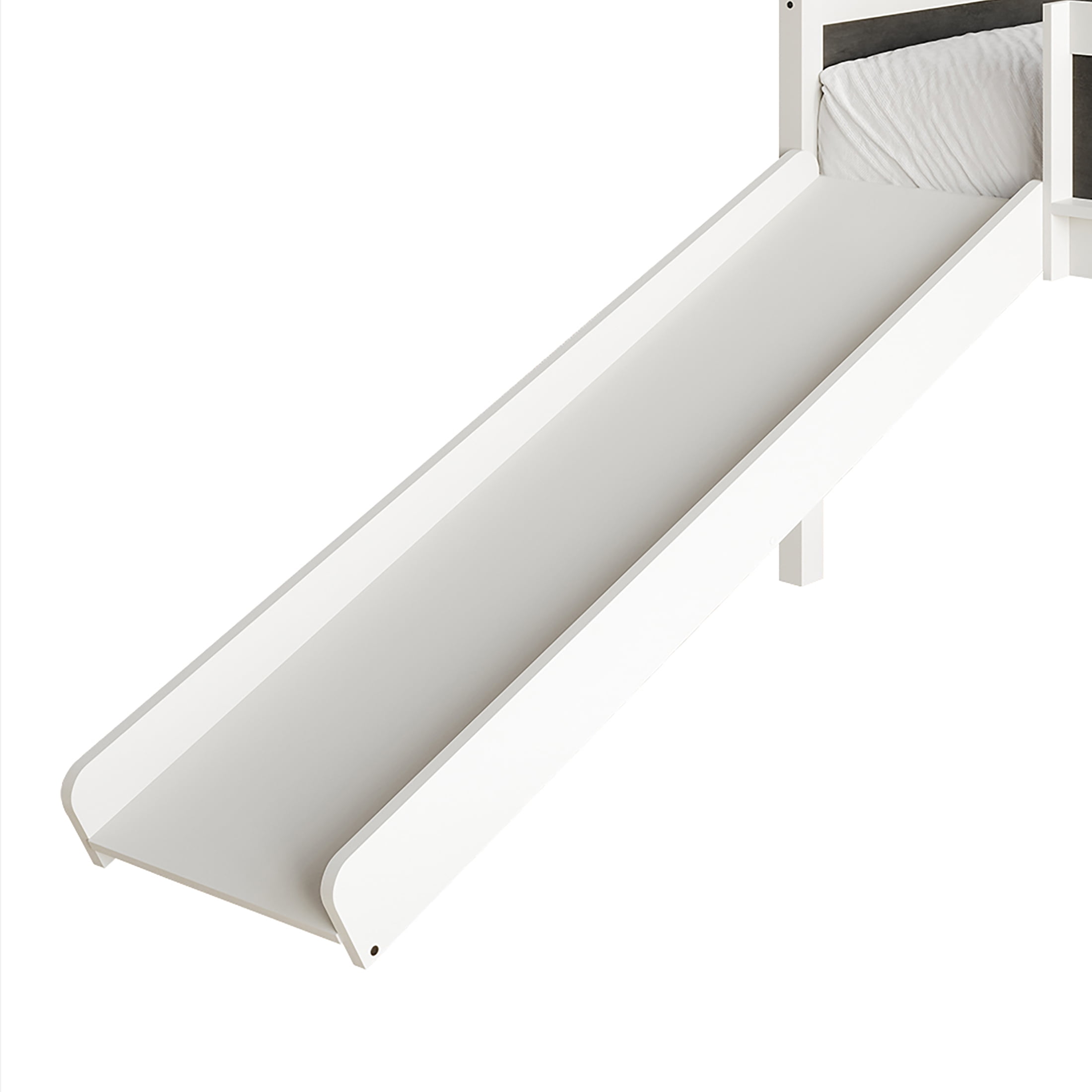Castle Place Wooden Twin Junior Loft Bed with Chalkboard and Slide, White