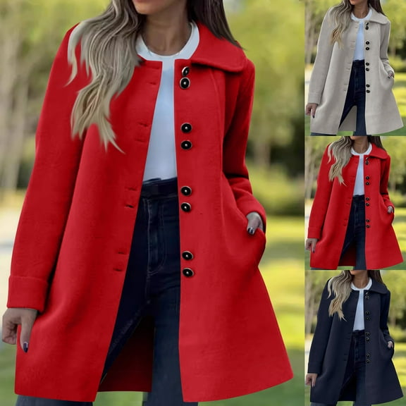 Brondbend Coat for Women Women Jackets Lapel Long Sleeved Button Outerwear Solid Color Fashion Loose Fit Jacket Ladies Travel Tops Beige