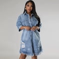 thumbnail image 2 of Women's Denim Fringe Shirt Dress, Short Sleeve Button Front Plus Size Midi Dress, 2 of 7