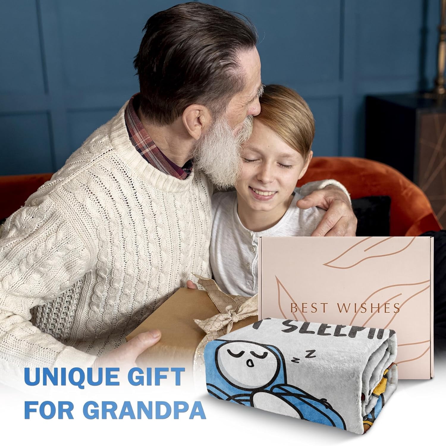Funny Grandpas Fathers Day Birthday Gift from Grandkids, Grandpa is Not Sleeping Blanket, Super Soft Throws Blanket for Napping, Promoted to Grandpas Gifts