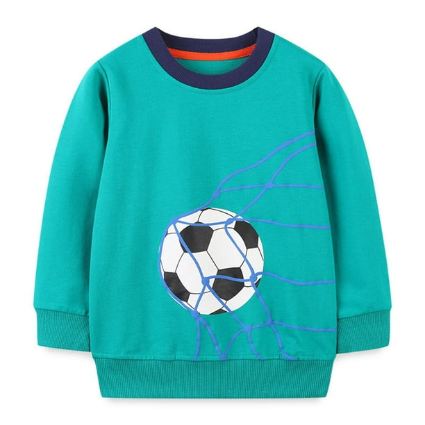 Gibobby Sudaderas para niños, suéter de manga larga con patrón de fútbol de dibujos animados de cuello redondo cálido de algodón , sudaderas para niños o(A, 3-4 Años)