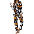 thumbnail image 2 of Halloween Pajamas Women Ladies Halloween Sleepwear Long Sleeve Button Top with Pants Cozy Breathable Loungewear Pajama Sets for Women Black XXL, 2 of 5
