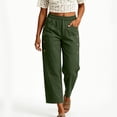 thumbnail image 4 of Oksale Womens Cotton Linen Pants with Pockets Petite Loose Straight Leg Pants Casual Elastic Waisted Summer Pants Lightweight Breathable Comfy Pants Army Green 2XL, 4 of 7