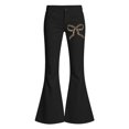 thumbnail image 4 of Glisme Little Girls Flared Pants Bowknot Graphic Slim Fit High Waisted Fall Casual Girls Trousers Size 5-6 Y, 4 of 4
