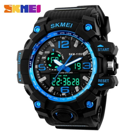 - SKMEI ABS + PU LED Military Waterproof Sports Watch Quartz Analog Digital Man Wristwatch, PU Strap