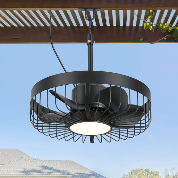 ALKAFY 19-inch Black Small Ceiling Fan with LED Light and Remote, Waterproof for Kitchen/Bathroom/Balcony