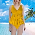 thumbnail image 2 of Duoif Maillot de Bain une Pièce Femme, Maillot de Bain Femme Volant Ventre Maillot de Bain Couvrant Rétro Robe de Bain Maillot de Bain Femme Contrôle du Ventre Maillots de Bain pour Femme Jaune P, 2 of 4