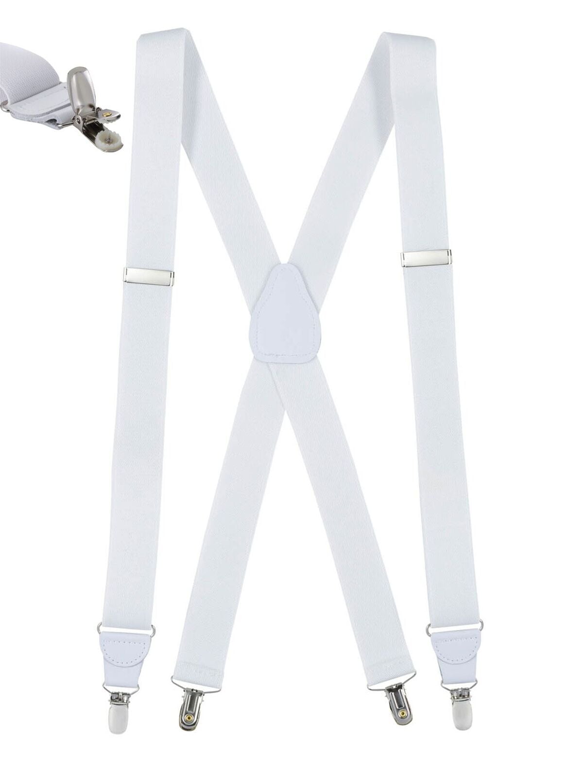 Mens Elastic No Slip "Pin Clip" X Back Suspenders With Leather Trim