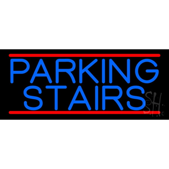Blue Parking Stairs LED Neon Sign 10 x 24 - inches, Clear Edge Cut Acrylic Backing, with Dimmer - Bright and Premium built indoor LED Neon Sign for Bar decor.