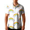 thumbnail image 1 of Chemise de Couple pour Hommes de la Saint-Valentin, à Imprimé Arc-en-Ciel, Manches Courtes, Boutonnée avec Col Rabattu, Tissu Léger et Respirant, Coupe Régulière, Haut Assorti pour Cadeaux et Rendez-Vous des Fêtes, 1 of 9