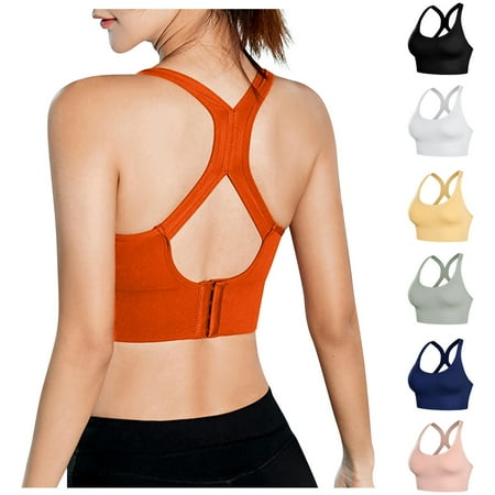 

Clearance Vest! OTEMRCLOC Women s Solid Color Shockproof Push Up Button Crossover Sports Bra 2023