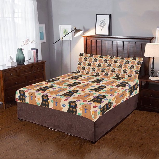 Juego de cama de 3 piezas Rainbow Paw Print Cocker Spaniel Dogs Azul