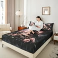 thumbnail image 4 of Manfei Crow Skull 3pcs Twin Sheet Sets,Pink Flower Twin Fitted Sheet,Gothic Style Breathable Flat Sheet,Ultra Soft Halloween Room Decoration, 4 of 7