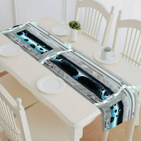 

ECZJNT Spaceship on space and planet Earth table runner table cloth tea table cloth 14x72 Inch