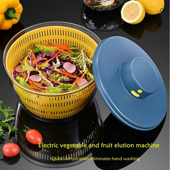 Rechargeable Electric Salad Automatic Draining System Vegetable Rotator Blue