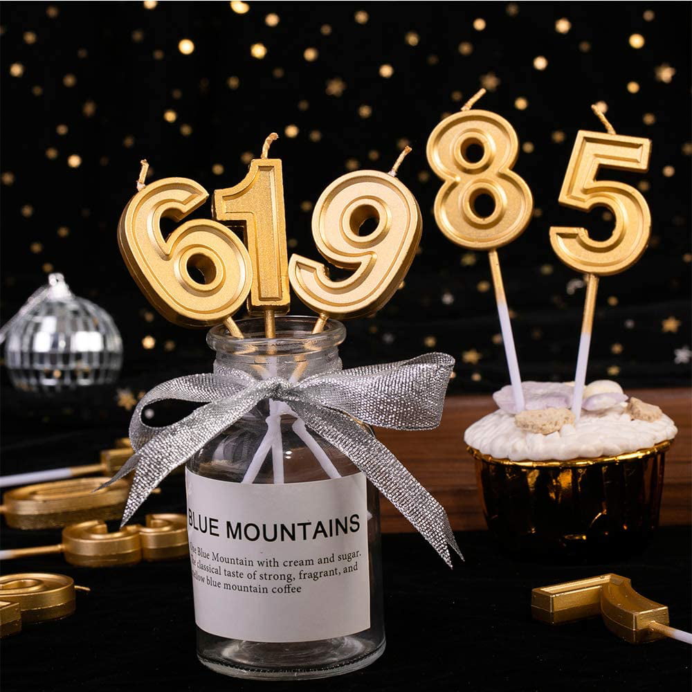 Gold, 6 Reunions Birthday Candle Numbers Gold Glitter Happy Birthday Numeral for Weddings Theme Party Perfect Baby’s Pet’s Birthday Cake Candle 