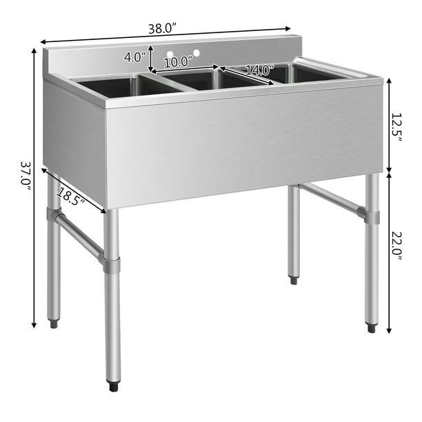 Costway 3 Compartment Stainless Steel Kitchen Commercial Sink Heavy Duty