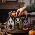 thumbnail image 4 of Izexuh 3Pcs Wooden Haunted House Pumpkin Set, Halloween Table Decor, Rustic Dark Ornaments with Ghost Bat Motif for Mantel Shelf Entryway and Spooky Party Display, 4 of 6