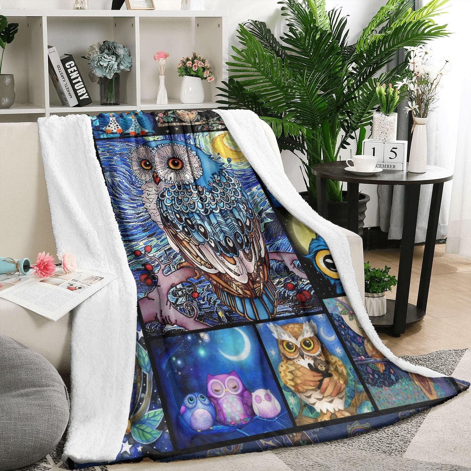 Owl Blanket for Adults Warm Soft Micro Flannel Blanket for Bed/Sofa/Travel/Living Room 50x60 Inch