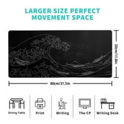 Large Japanese Sea Wave Mouse Pad, 31.5 x 11.8 Inch Extended Anime Gaming Desk Pad, Black Kanagawa Mat with Non-Slip Rubber Base, 3mm Thick Long Mousepad for Keyboard and Mouse