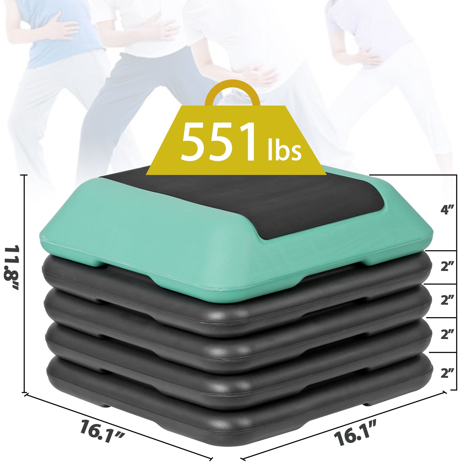 ZENY 16" x 16" Adjustable Fitness Aerobic Step Stepper Workout Trainer Exercise Stepper with 4 Risers
