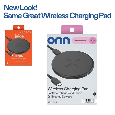 ONN 10W WIRELESS CHARGING PAD WITH 5FT USB-C CABLE AND WALL ADAPTER, QI CERTIFIED, BLACK – COMPATIBLE WITH IPHONE 17/16/15/14/13/12 SERIES, SAMSUNG GALAXY, NOTE, PIXEL DEVICES