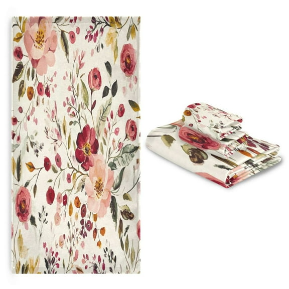 3 Pack Towel Set with Bath Towels, Hand Towels & Washcloths for Everyday Use Vintage Floral Print Pattern