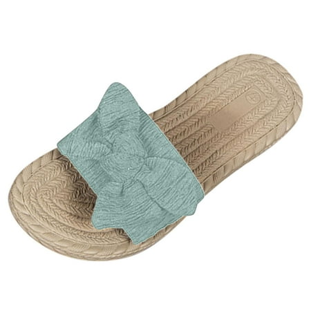 OJSFQUFP Sandals Women Dressy Summer Women Slippers Fashion Summer New Pattern Flower Decoration Flat Bottom Comfortable Non Slip Large Size Shoes Comfy Slippers for Women Green 40